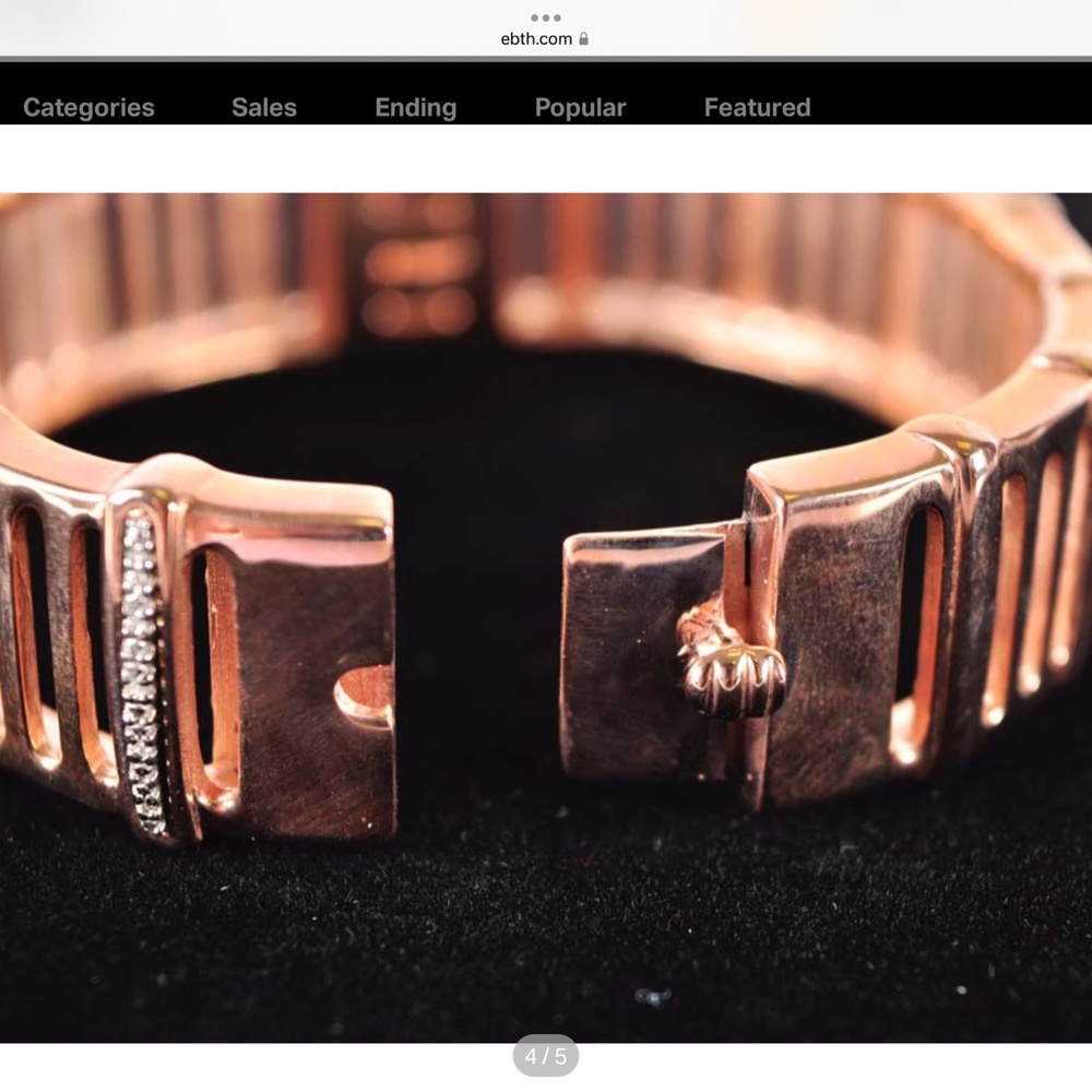 Rose Gold Women's Bangle Bracelet with Pavé Accents - Picture 4 of 9